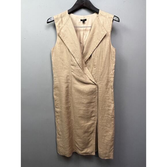 Talbots Sheath Dress Womens 8 Linen Lined V-Neck Sleeveless Wrap Tan Neutral - Picture 1 of 8